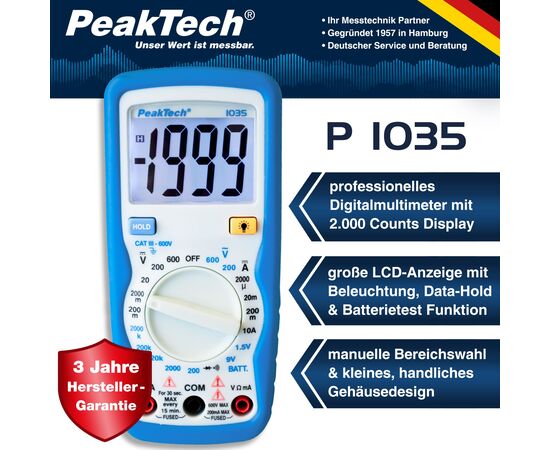 Ψηφιακό Πολύμετρο PeakTech® P 1035» 600V AC/DC