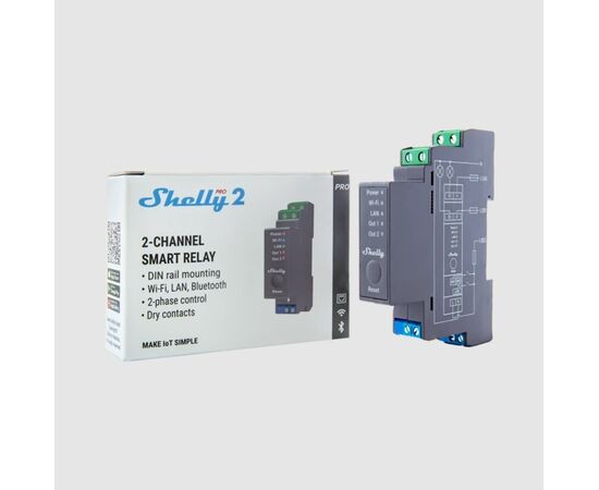 Shelly Pro 2-Smart Ρελλέ Ράγας 2 Κανάλια 16Α WIFI, LAN, Bluetooth